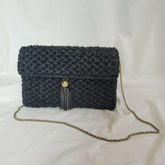 Vintage Women’s Rodo Black Straw Basketweave Shoul