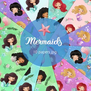 Mermaid Papers Patterns Digital jpeg