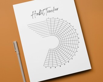 May include: A white printable habit tracker with a circular grid and the text "Habit Tracker" at the top.
