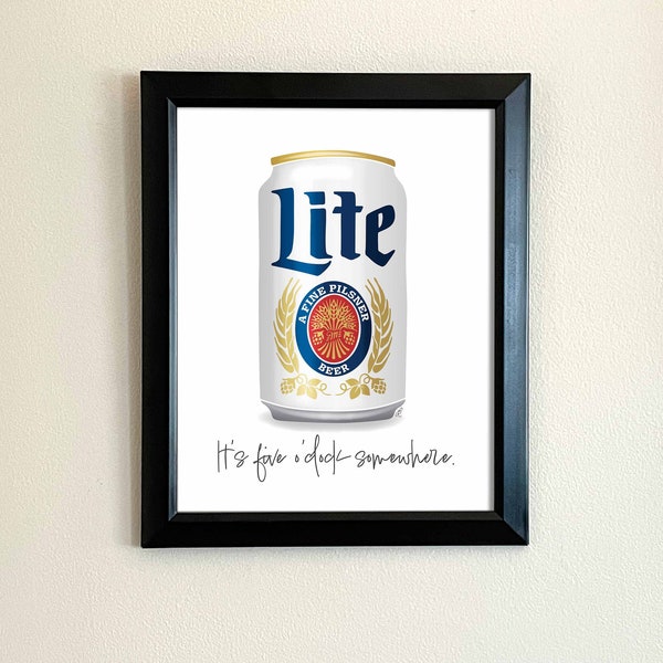 Miller Lite Fine Art Print | Original Illustration | It's Five O'Clock Somewhere | Beer Lover Art | Dorm Wall Art | Bar Room Decor