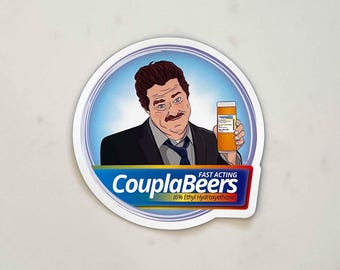 Imán de vinilo CouplaBeers de Shane Gillis / Adhesivo / 10 x 10 cm / Regalo divertido de cerveza / Para botella de agua, portátil, nevera, coche / SNL - Saturday Night Live