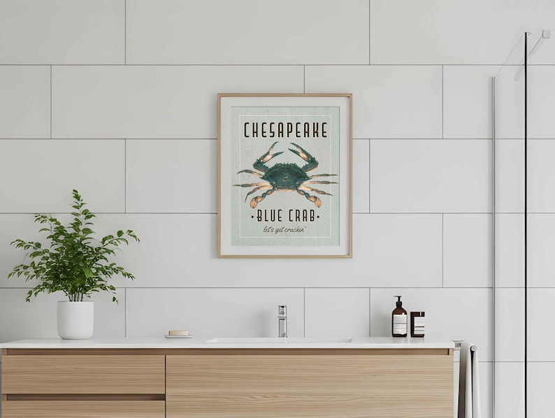 Chesapeake Blue Crab Art Print - Vintage Nautical Wall Decor - Multiple / Custom Sizes image 9