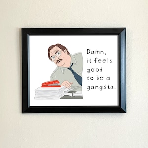 Office Space Milton Swingline Stapler Art Print | Original Illustration | Damn It Feels Good To Be A Gangsta | Geto Boys Rap Lyrics | FanArt
