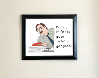 Office Space Milton Swingline Stapler Art Print | Original Illustration | Damn It Feels Good To Be A Gangsta | Geto Boys Rap Lyrics | FanArt