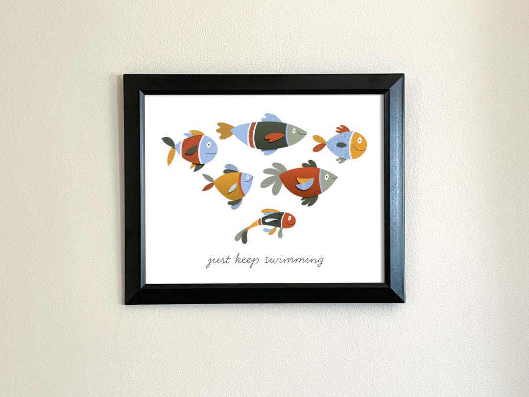 Happy Fish Just Keep Swimming Fine Art Print Original Illustration ...