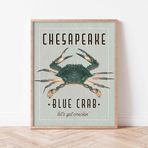 Chesapeake Blue Crab Art Print - Vintage Nautical Wall Decor - Multiple / Custom Sizes image 2