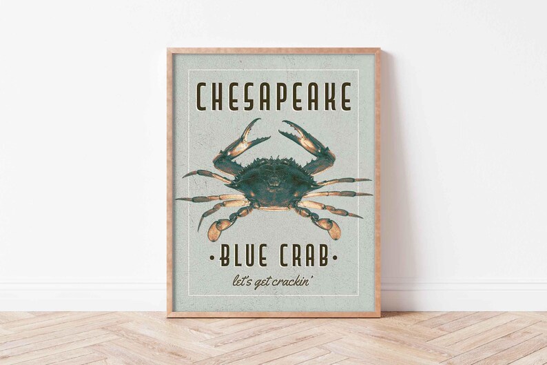 Chesapeake Blue Crab Art Print - Vintage Nautical Wall Decor - Multiple / Custom Sizes image 2