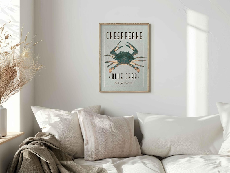 Chesapeake Blue Crab Art Print - Vintage Nautical Wall Decor - Multiple / Custom Sizes image 7