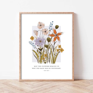 Stampa artistica di fiori selvatici / Illustrazione originale / Citazione edificante / Arte murale positiva / Decorazione per ufficio terapeutico / Incoraggiamento