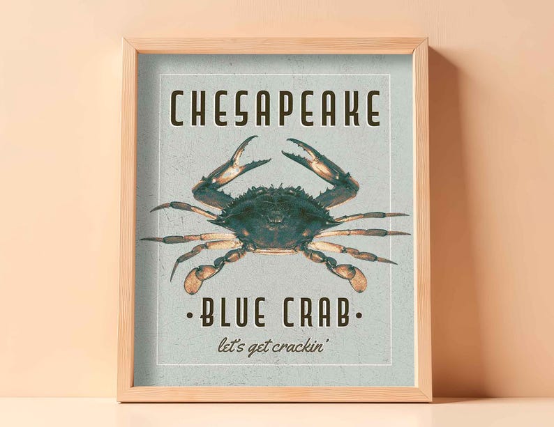 Chesapeake Blue Crab Art Print - Vintage Nautical Wall Decor - Multiple / Custom Sizes image 13