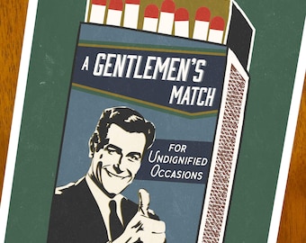 Vintage Matchbook Art Print | A Gentlemen's Match | Multiple / Custom Sizes Available