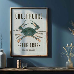 Chesapeake Blue Crab Art Print - Vintage Nautical Wall Decor - Multiple / Custom Sizes image 1