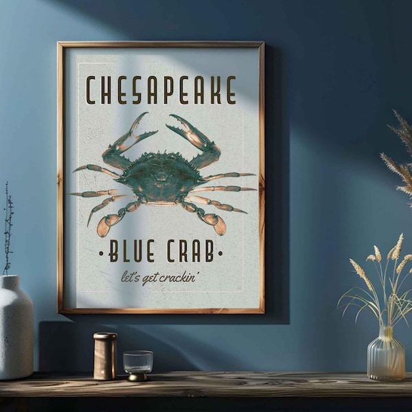 Chesapeake Blue Crab Art Print - Vintage Nautical Wall Decor - Multiple / Custom Sizes