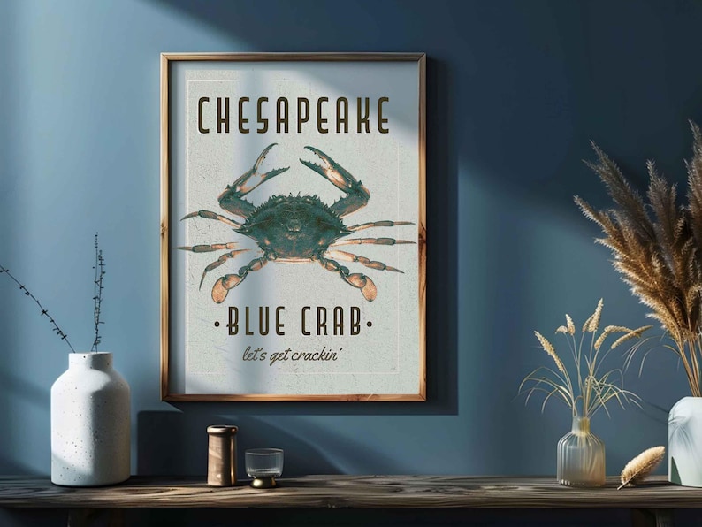 Chesapeake Blue Crab Art Print - Vintage Nautical Wall Decor - Multiple / Custom Sizes image 1