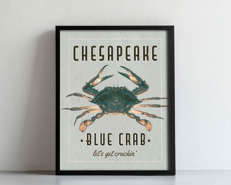 Chesapeake Blue Crab Art Print - Vintage Nautical Wall Decor - Multiple / Custom Sizes image 11