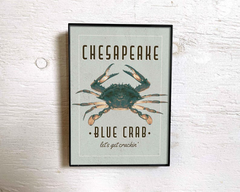 Chesapeake Blue Crab Art Print - Vintage Nautical Wall Decor - Multiple / Custom Sizes image 5