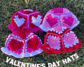 Valentine’s Day Granny Square Heart Crochet Bucket Hat