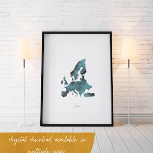 Europa Aquarell Druck - Wandkunst, digitaler Download, handgemalt, Kunstwerk