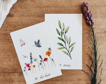 Français chiffres | Téléchargement numérique, aquarelle, floral, jardin, flashcards, Montessori