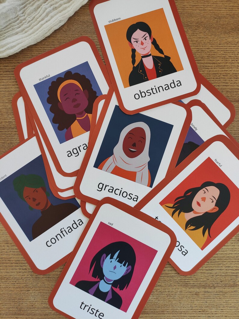 Spanish Emotion Flashcards Digital Download Language Etsy