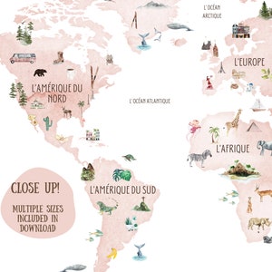 French Blush World Map | Digital Download, French, classroom, decor, homeschool, teacher, Montesorri