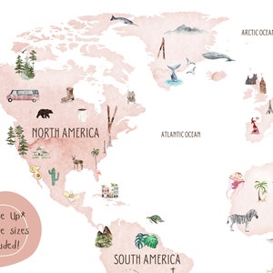 Blush World Map | Digital Download, printable, atlas, nursery, school room, pink, homeschool