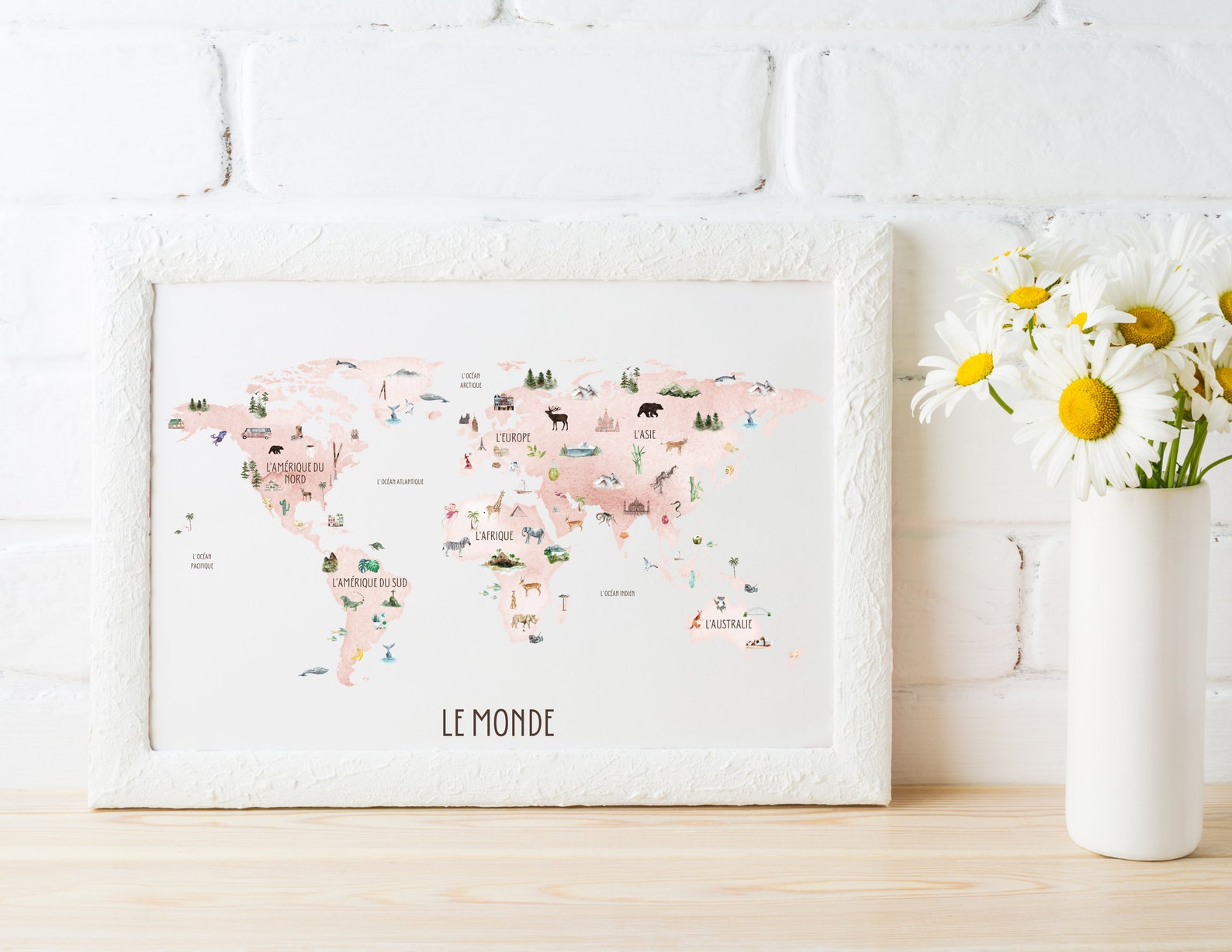 French Blush World Map | Digital Download, French, Classroom, Decor ...