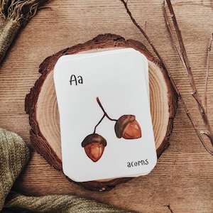 Forest Alphabet Flashcards / Descarga digital, bosque, acuarela, aprendizaje de inglés, Montessori, educación en casa