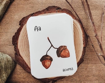 Forest Alphabet Flashcards | Digital Download, woodland, watercolor, English learning, Montessori, homeschool