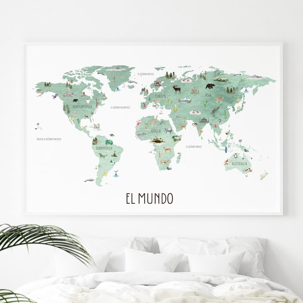 Spanish World Map | Digital Download, printable, El Mundo, español, teaching resources, classroom decor, atlas