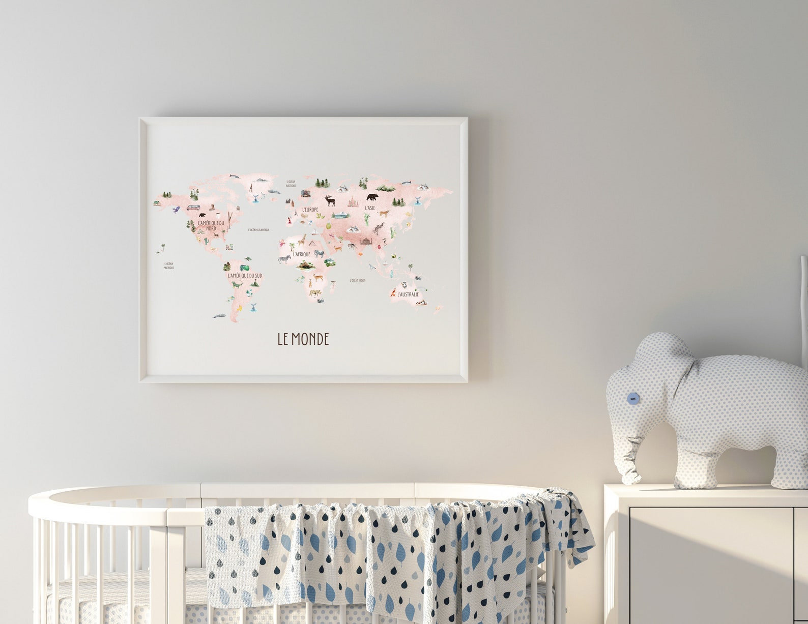 French Blush World Map | Digital Download, French, Classroom, Decor ...