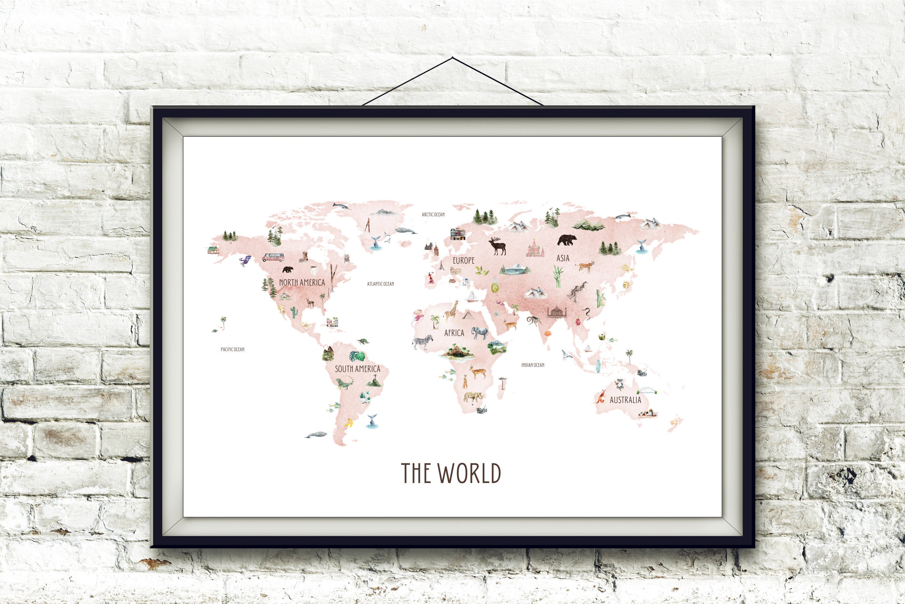Blush World Map | Digital Download, Printable, Atlas, Nursery, School ...