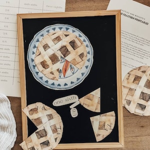 May include: A printable pie fraction activity set with a pie divided into sixths, fourths, and ninths. The set includes a pie plate, sixths, fourths, and ninths pie pieces. The printable includes the text "Thistles and Biscuits's Pie Fraction Printables".