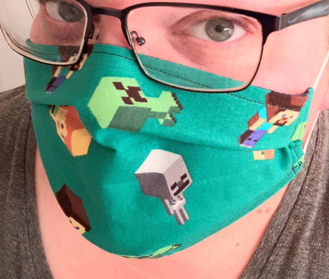 Adult Minecraft Face Mask Reversible Washable Pleated Etsy