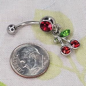 Ruby Red DANGLING CHERRY Belly Ring