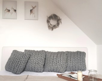 LIVRAISON IMMÉDIATE de DE* gros oreiller en laine HYGGE en gris clair, laine xxl *oreiller décoratif, gros oreiller en tricot* 100% laine mérinos * Fabriqué en Bavière :)