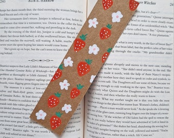 Hand Painted Bookmarks - Gouache Bookmark, Strawberries, Strawberry Painting, Gifts and Accessories for Reader, Bookish Gift, Book Accessory