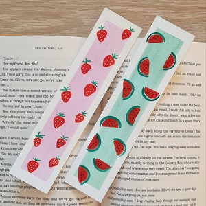 Hand Painted Bookmarks Gouache Bookmark, Strawberry Gifts, Watermelon Gift, Fruit Accessories, Gifts For Book Lovers, Handmade Book Gift Both