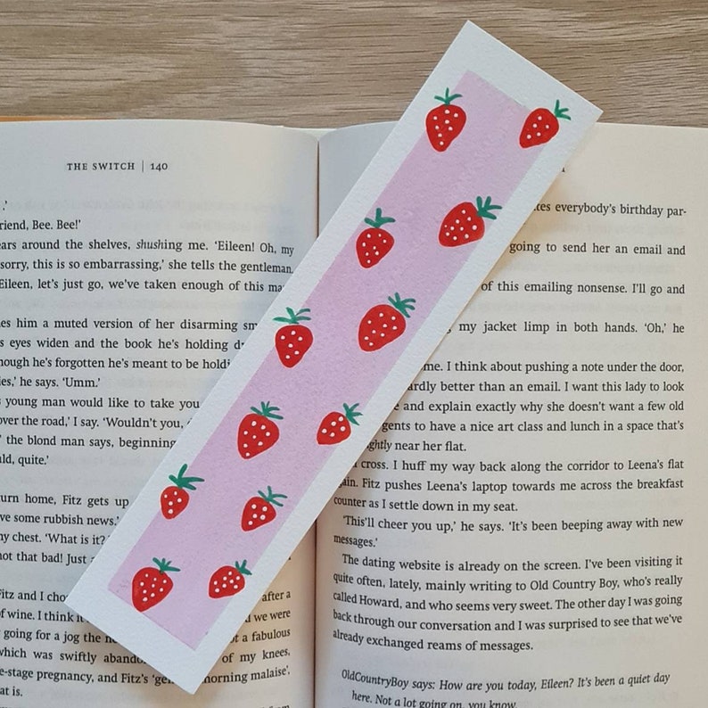 Hand Painted Bookmarks Gouache Bookmark, Strawberry Gifts, Watermelon Gift, Fruit Accessories, Gifts For Book Lovers, Handmade Book Gift Strawberry