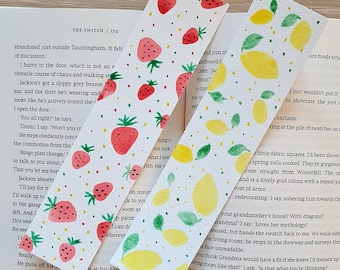 Handpainted Fruity Bookmarks, Watercolour Bookmark, Strawberry Bookmark, Lemon Bookmarks, Book Gifts and Accessories, Fruit Bookish Gift