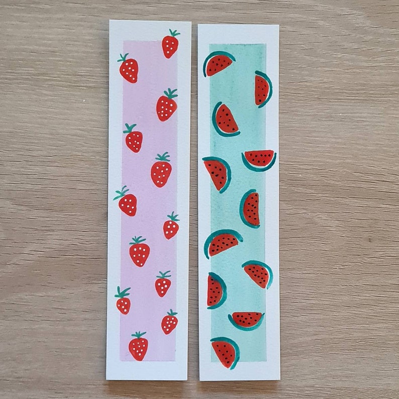 Hand Painted Bookmarks Gouache Bookmark, Strawberry Gifts, Watermelon Gift, Fruit Accessories, Gifts For Book Lovers, Handmade Book Gift image 4