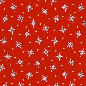 Christmas Stars Cotton Fabric, Andover Prints, Red Background