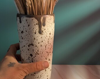 Jarrón alto y estrecho de cerámica estilo Wabi Sabi - Jarrón de gres para arreglos florales secos - Ideal para ramos pequeños