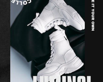 ID75 1/4 1/3 sd17 in stock knit martin boots shoes black/ white BJD