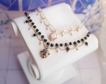 BJD 1/3 1/4 classic crystal necklace golden black white