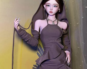 1/3 1/4 preorder ruffle dress brown long dress wasteland hoodie SD13 60cm girls SDgr SD16 BJD msd