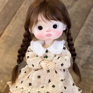 1/6 preorder wigs mohair Russian braided hair white/ chocolate brown 15-17.5cm bjd yosd