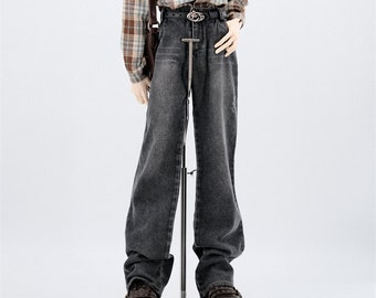 BJD 1/4 SD17 ID75 in stock washed blue/black Ripped straight jeans