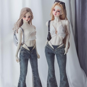 1/4 1/3 in stock jeans low waist with bikini flare pants washed blue shoulder bag handbag denim hat bjd sd16 impl