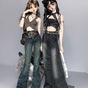 BJD 1/4 1/3 preorder washed blue/black flare pants wide leg jeans SD16 girls